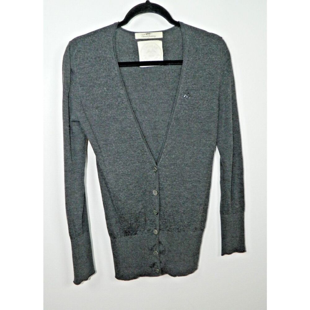 Thomas Burberry Cardigan Sweater Men's Size Small Gray Cashmere Wool Lightweight